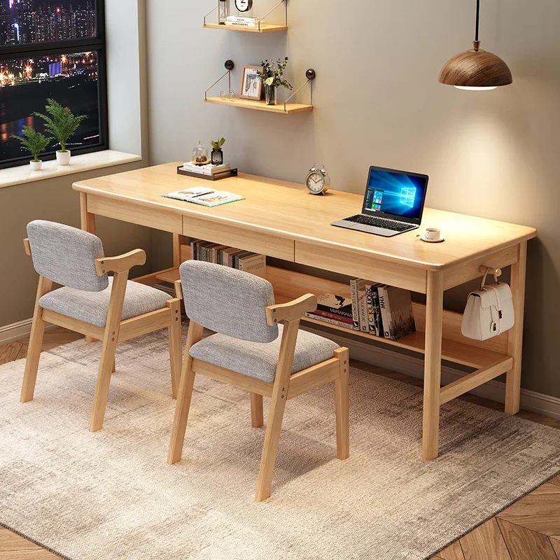 desk, home office computer desk, study meeting, writing, e-sports, solid wood simple long style