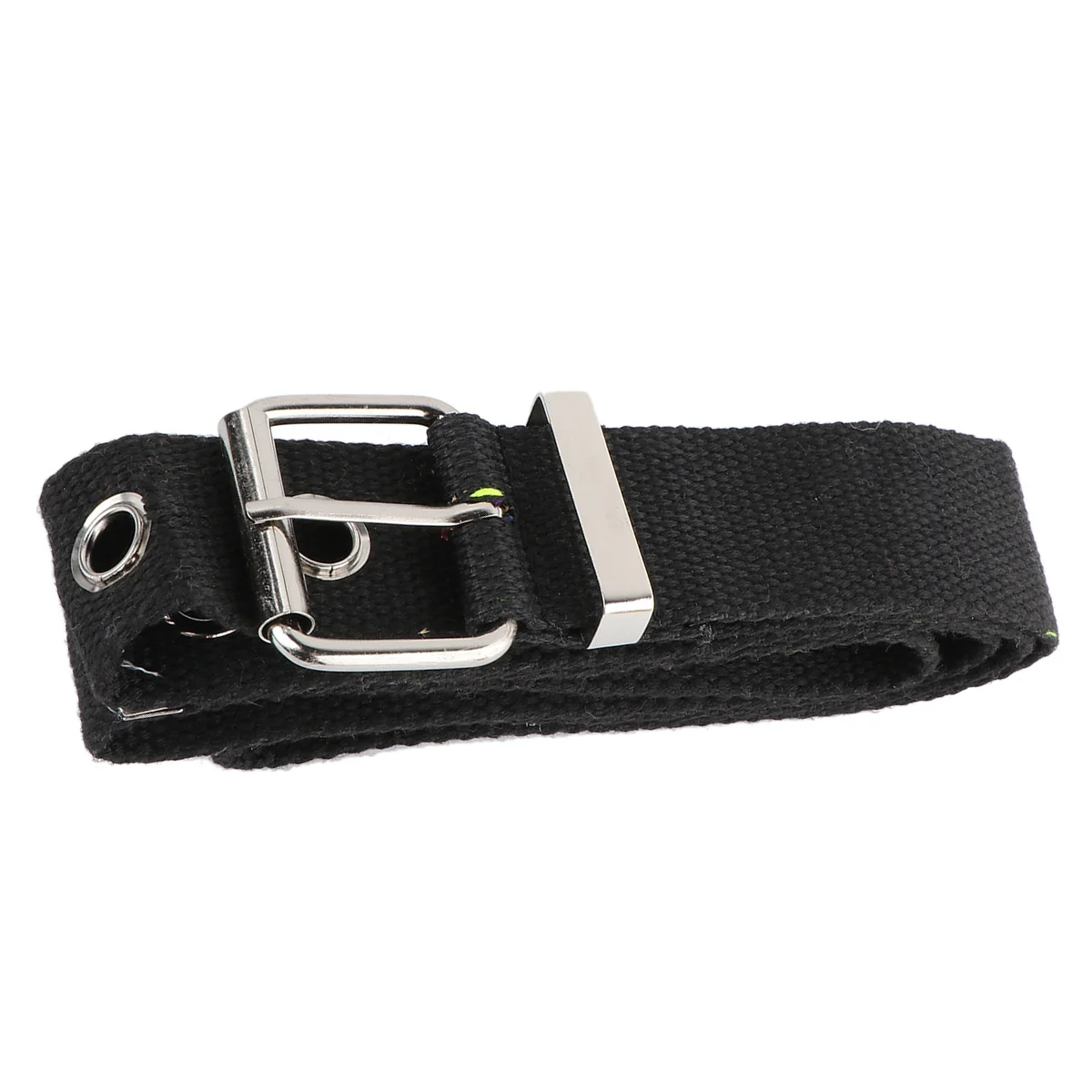 

1pc Hollow Waist Belt Black 2.5Cm Wide Nylon Canvas Women Waist Belt For Jeans Decorative Pants Waistband Sturdy Alloy Buckle