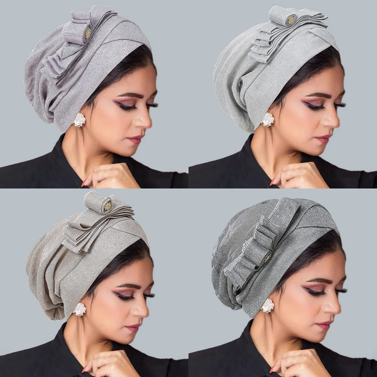 Beautiful Women Shiny Bowknot Beanies Muslin Ruffled Turban Hijab Headscarf Wrap Hair Cover Bonnet Cap Hat Ladies Headwear