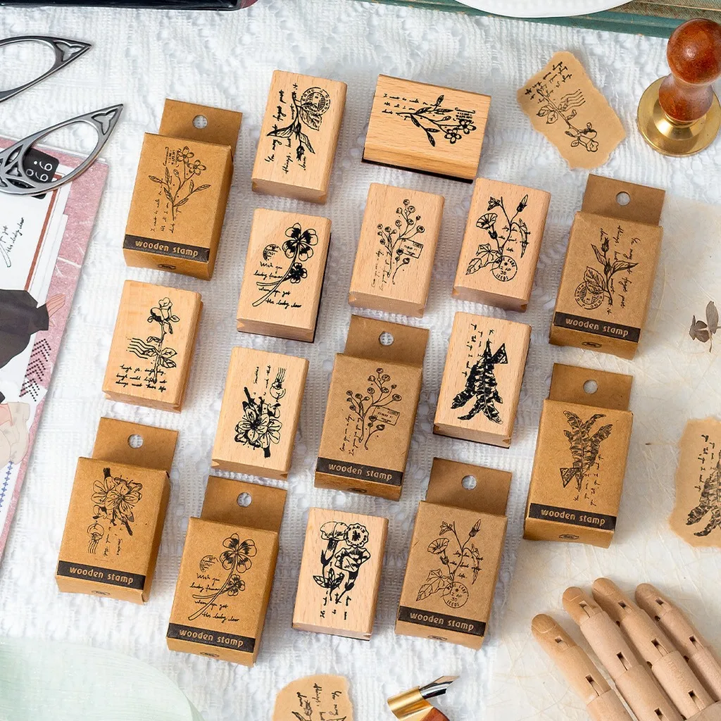 Wooden Rubber Stamp Washable Diy Craft Stamp Plant Pattern Stamp Botanical For Greeting Cards Scrapbooking Invitation Cards