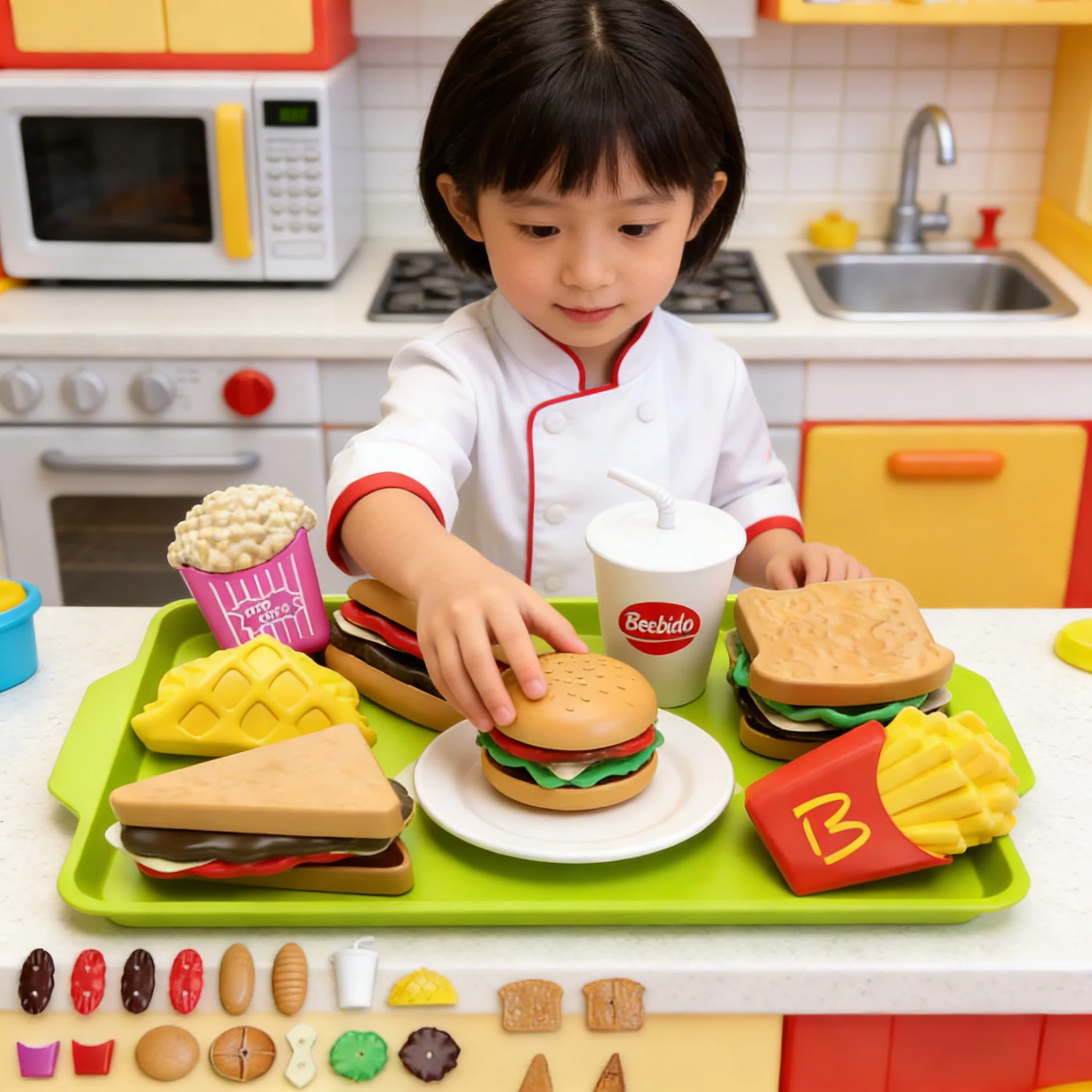 Hamburger speelvoedselset voor kinderen - doe-het-zelf-montage simulatie fastfood speelgoed, keuken fantasiespel voor meisjes jongens, kindercadeau