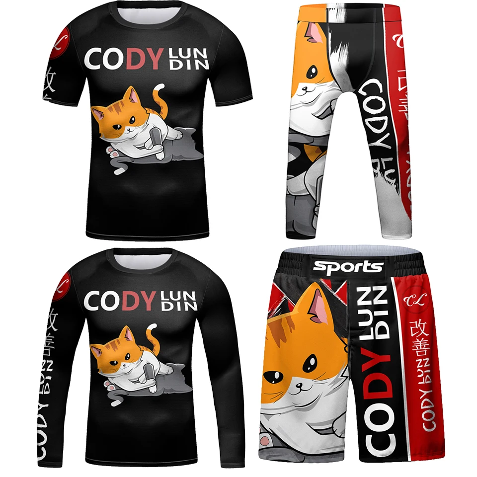 Mma Shorts +T-shirt Jiu Jitsu Rashguard Bjj Full Body Kids Boys Boxing Sportswer Bjj Rash Guard Sets Children Muay Thai Jerseys
