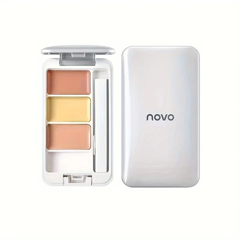 Paleta correctora de tres colores con espejo, resistente al agua, círculo oscuro y cubierta de marca de acné, cobertura de tatuaje, base de maquillaje de larga duración