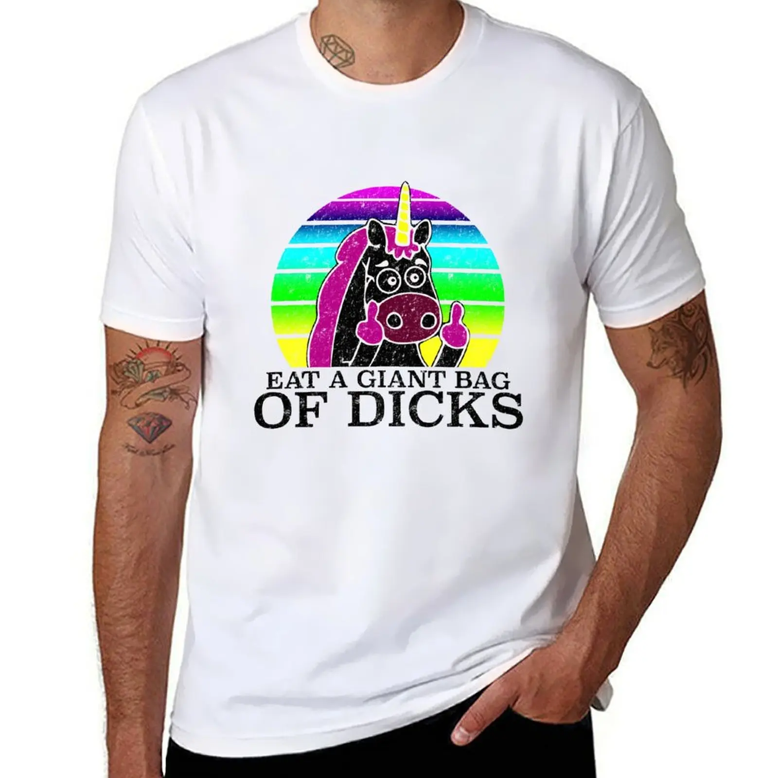 

Evil Naughty Black Unicorn Eat A Giant Bag of Dicks T-Shirt cotton t shirts high quality t shirts for man slim fit T-Shirt