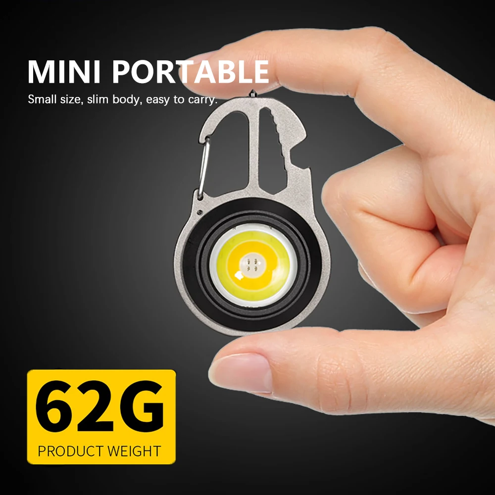 Mini LED Flashlight COB Keychain Work Light Powerful Camping Lantern with Hook Wrench Corkscrew Floodlight Waterproof Torch