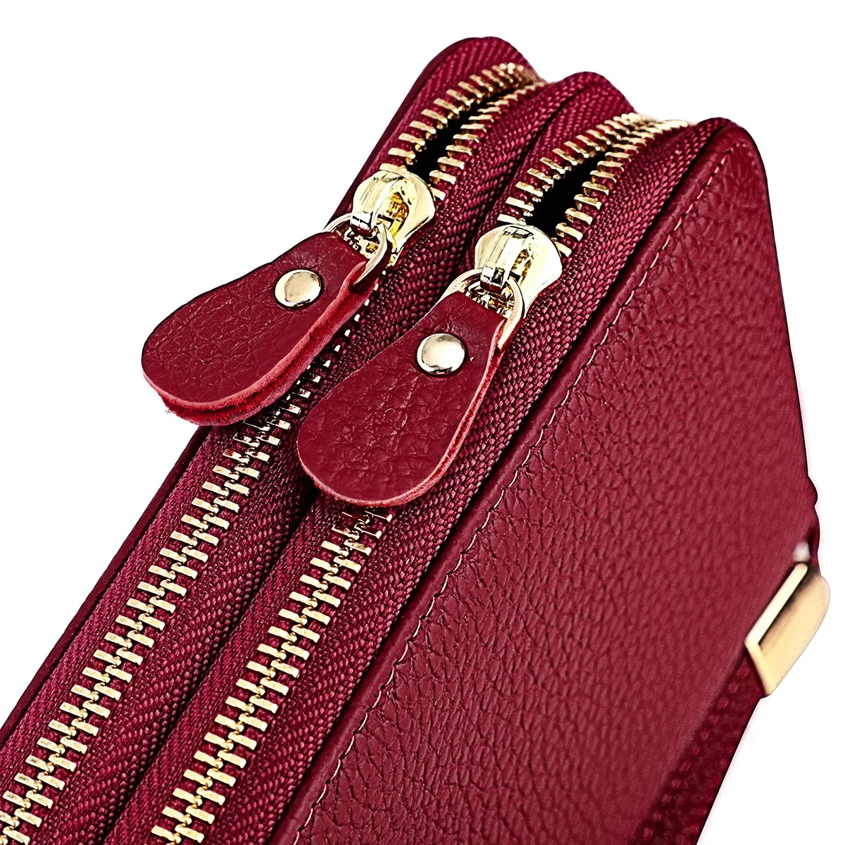 Womens Large Capacity Genuine Leather RFID Blocking Wallets Wristlet Clutch Card Holder Phone Pocket Double Zipper Long Wallet