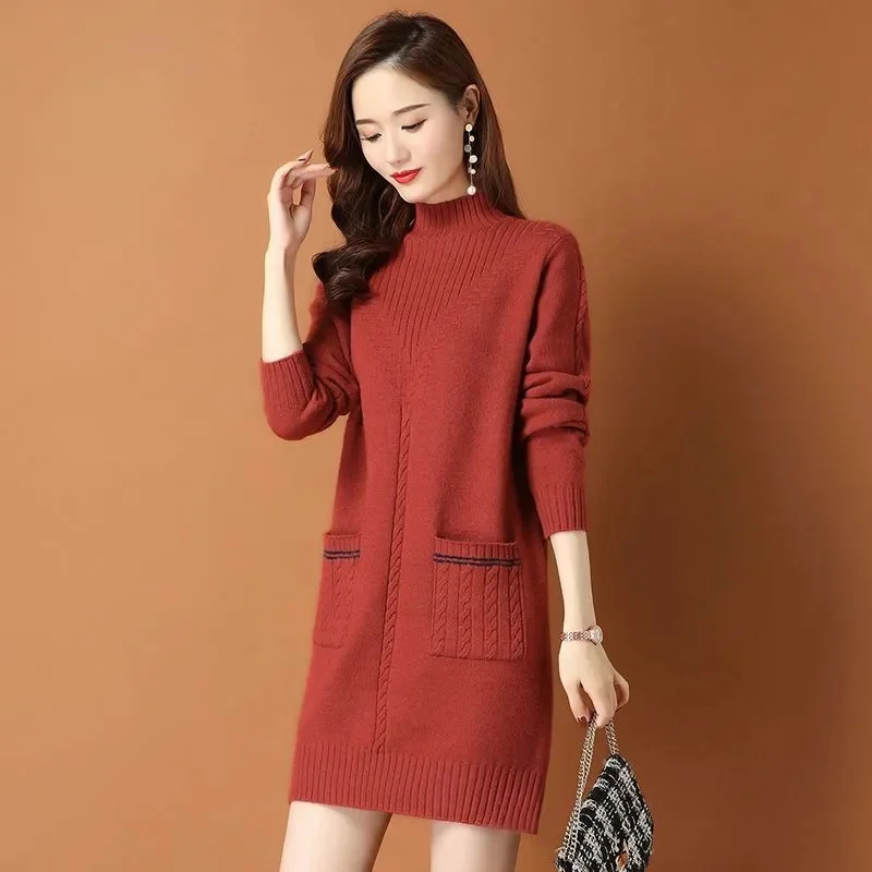 2023 New Autumn Winter Long Sweater Knitwear Women Pullover Soft Sweater Long Sleeve Tops Female Loose Long-Sleeved Knit Dress