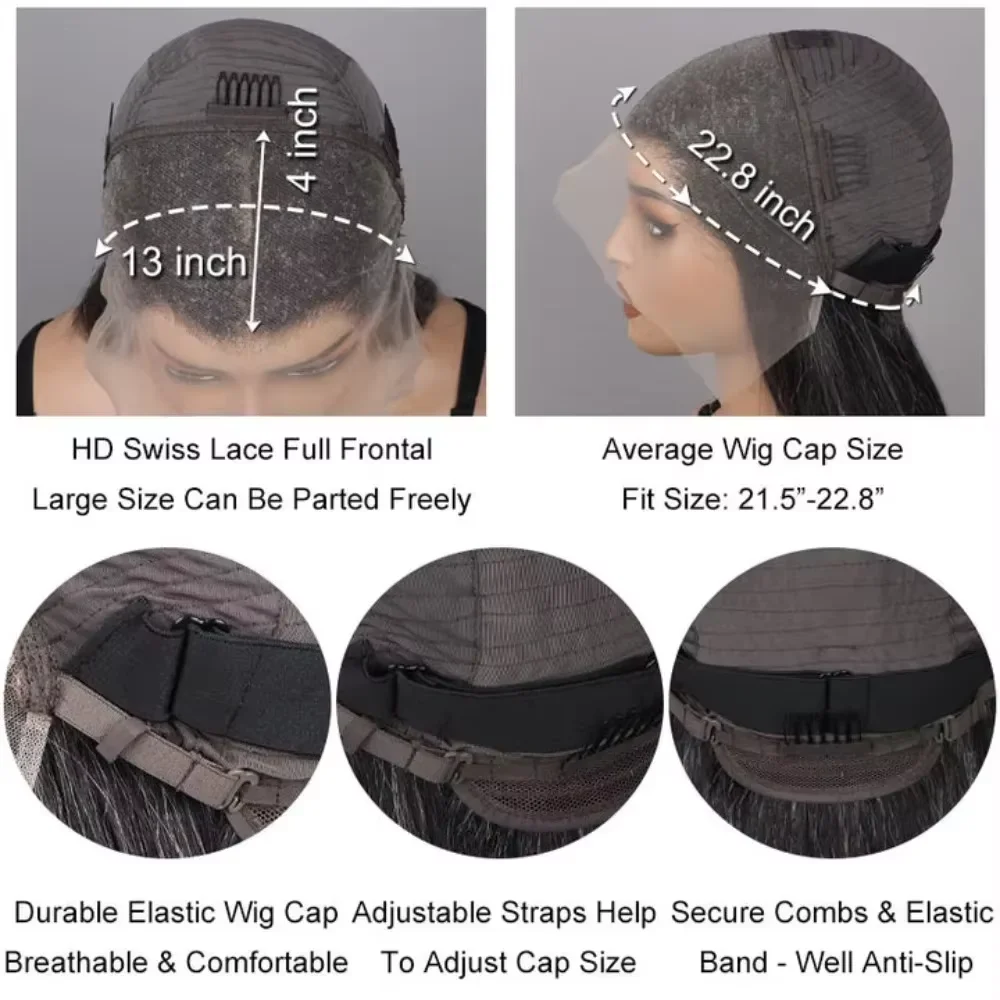 30 بوصة الملح الفلفل مستقيم الدانتيل الجبهة الباروكات شعر الإنسان قبل قطعها 200 الكثافة 13x4 Hd الدانتيل الملونة الدانتيل الباروكة الأمامية للنساء