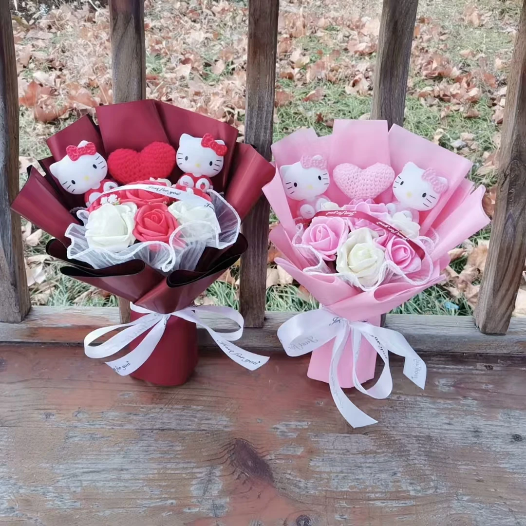 Anime hello kitty anime estilos periféricos buquê artificial rosa flores casamento natal presente do dia dos namorados