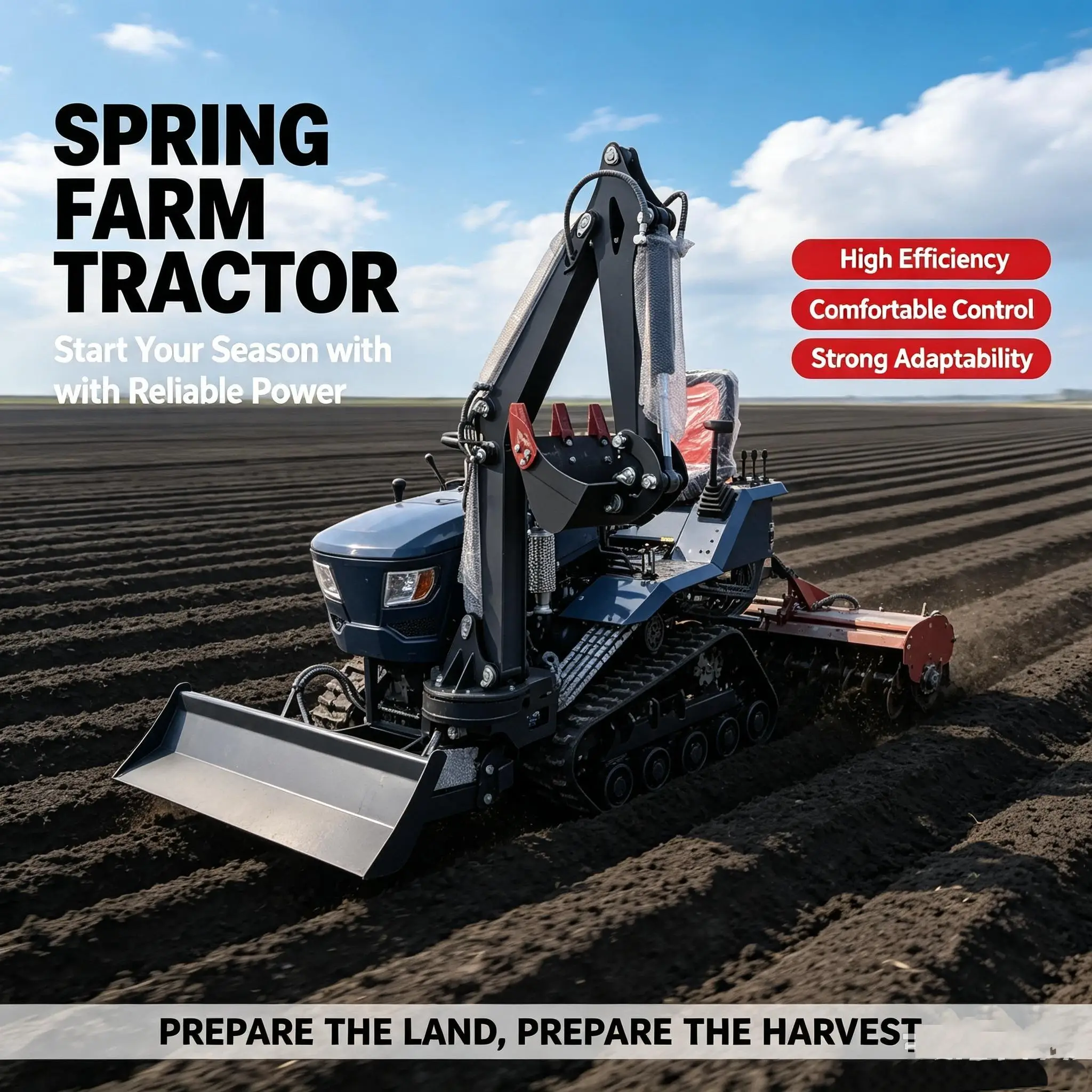 Tracked Agricultural Tractor 35HP 50HP 60HP 80HP 100HP 120HP Diesel Power Farm Equipment for Slope Land Paddy Orchard Greenhouse