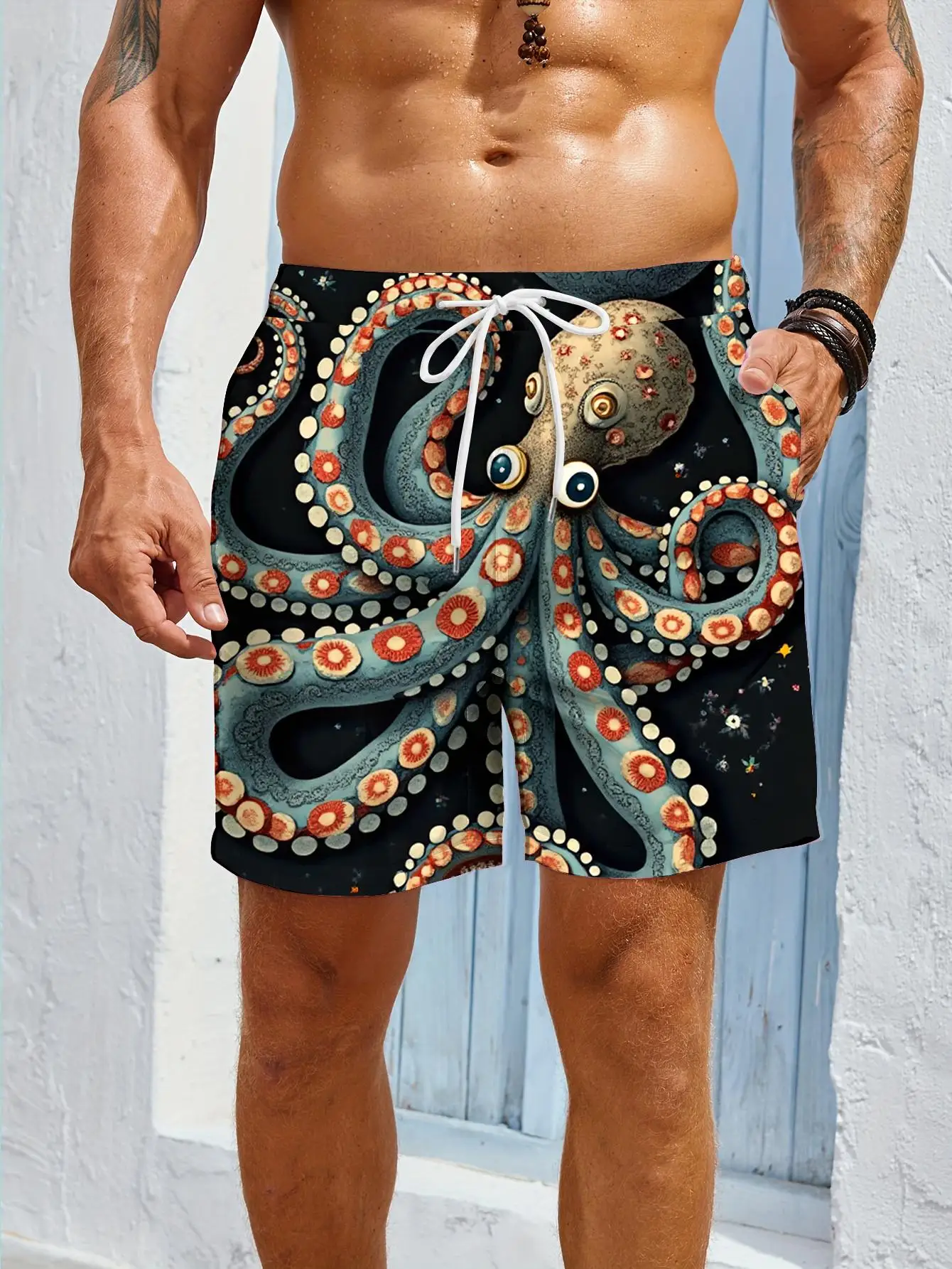 1pcs Men's Short swim trunks2026 Summer 3D Printed Short sleeve Pants Polyester running Quick drying Breathable