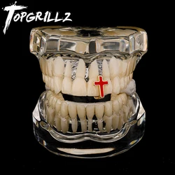 TOPGRILLZ Single Colorful Cross Teeth Gillz 14K Gold Plated Tooth Caps Rapper Style Teeth Cap Unisex Fashion Body Jewelry