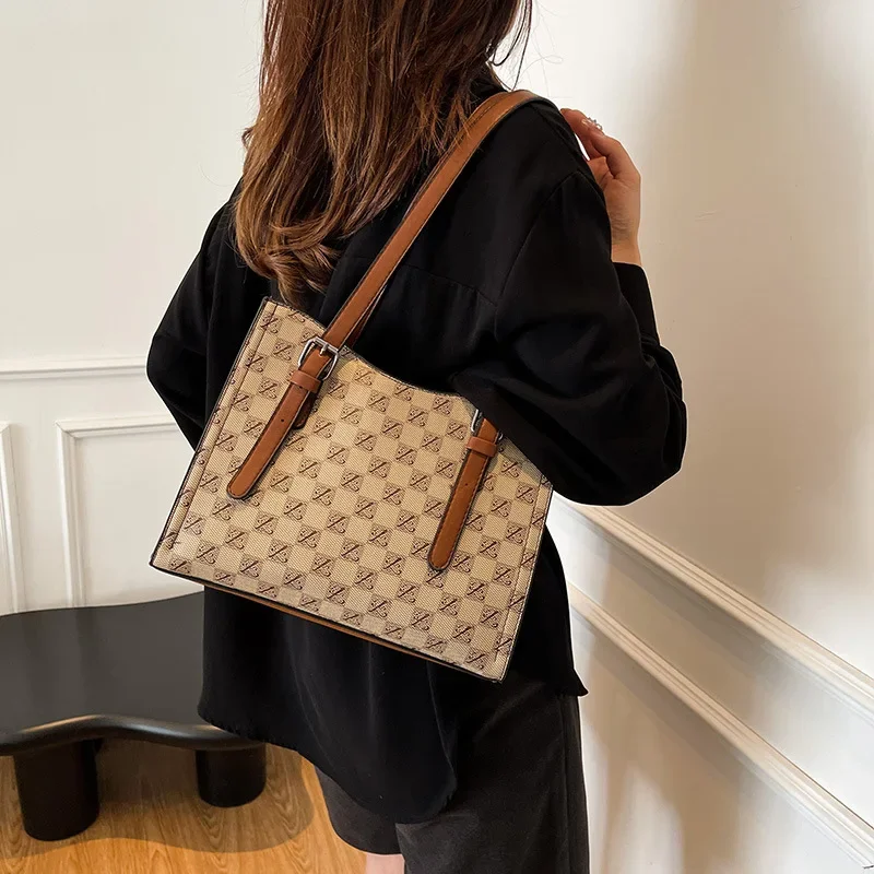 2025 Women's Monogram Tote Bag Convertible Shoulder/Top Handle, Vegan Leather Purse with Gold Hardware & Lightweight