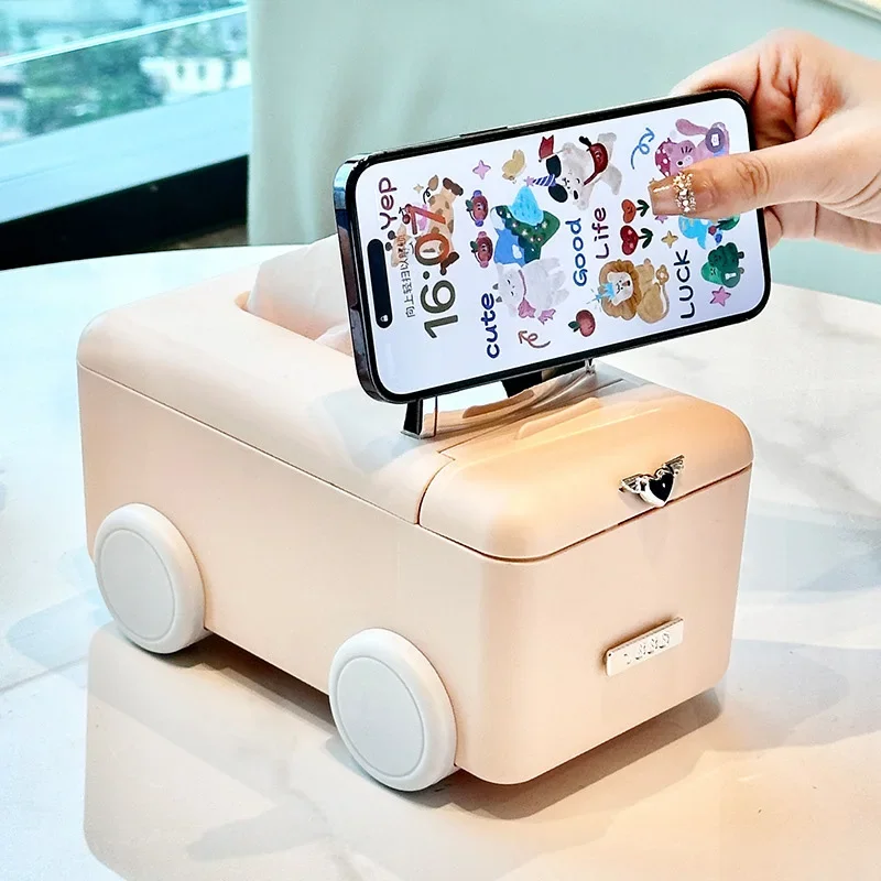 Creative Car Tissue Box Multifunctional Plastic Living Room Paper Box Desktop Decoration Storage Box and Phone Bracket for Home
