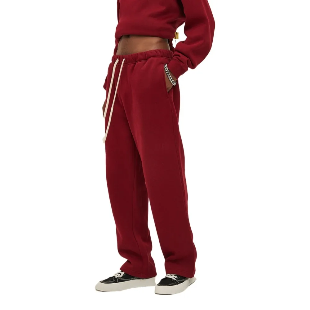 

Unisex Burgundy Sweatpants Drawstring Waist Loose Casual Streetwear Athletic Track Pants