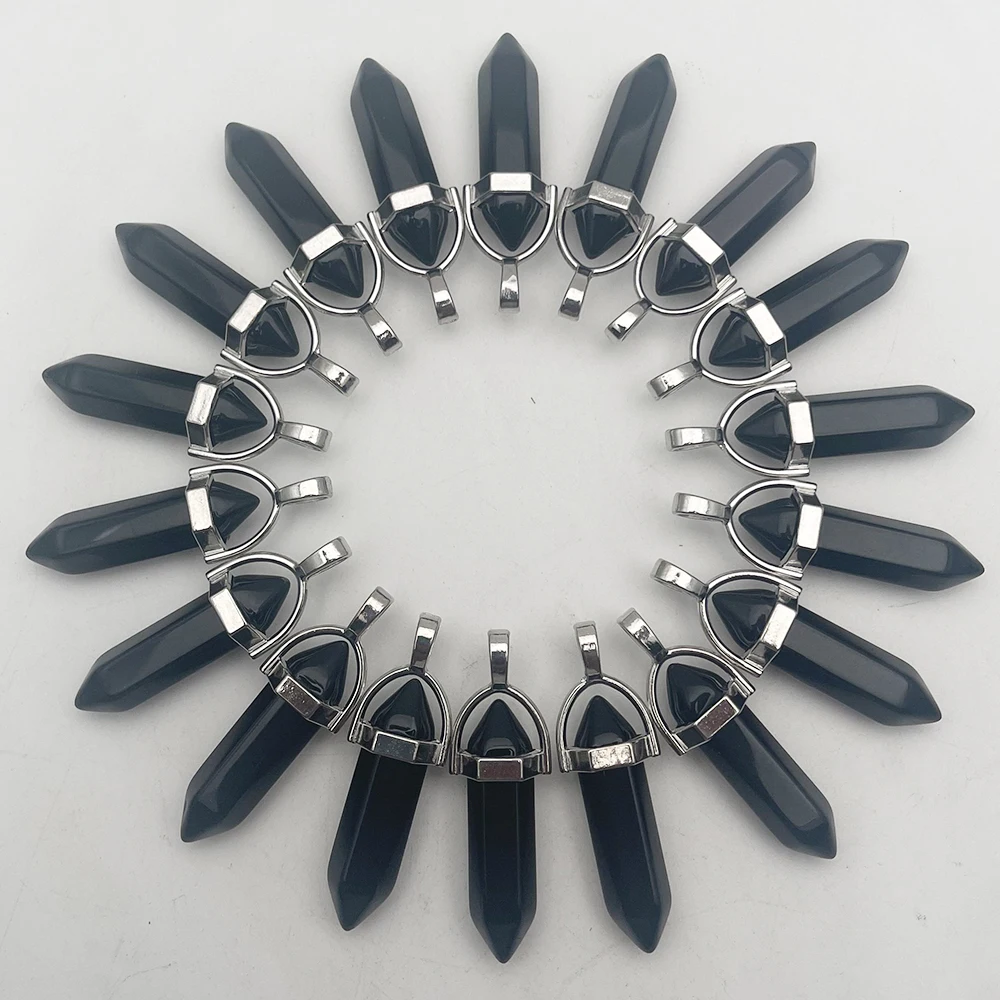 fashion new natural black stone crystal pendulum Pendant necklaces for making Jewelry 12 24 36 50pcs charm Accessories wholesale