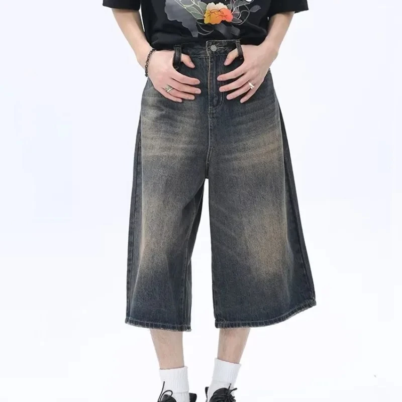 Harajuku Casual Summer Denim Shorts Mens Cat Must Be Simple Classic Youth Y2k High Street Pop Art Trend Five Quarter Pants Jeans