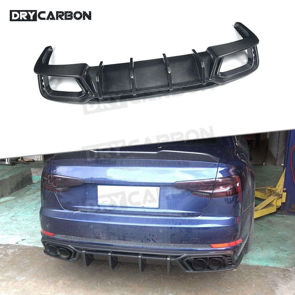 Trocken-Carbonfaser Heckdiffusor Stoßstangenlippe Spoiler Bodykits FRP Schwarz Stoßstangenschutz Zubehör für Audi A4 S4 B9 2016+