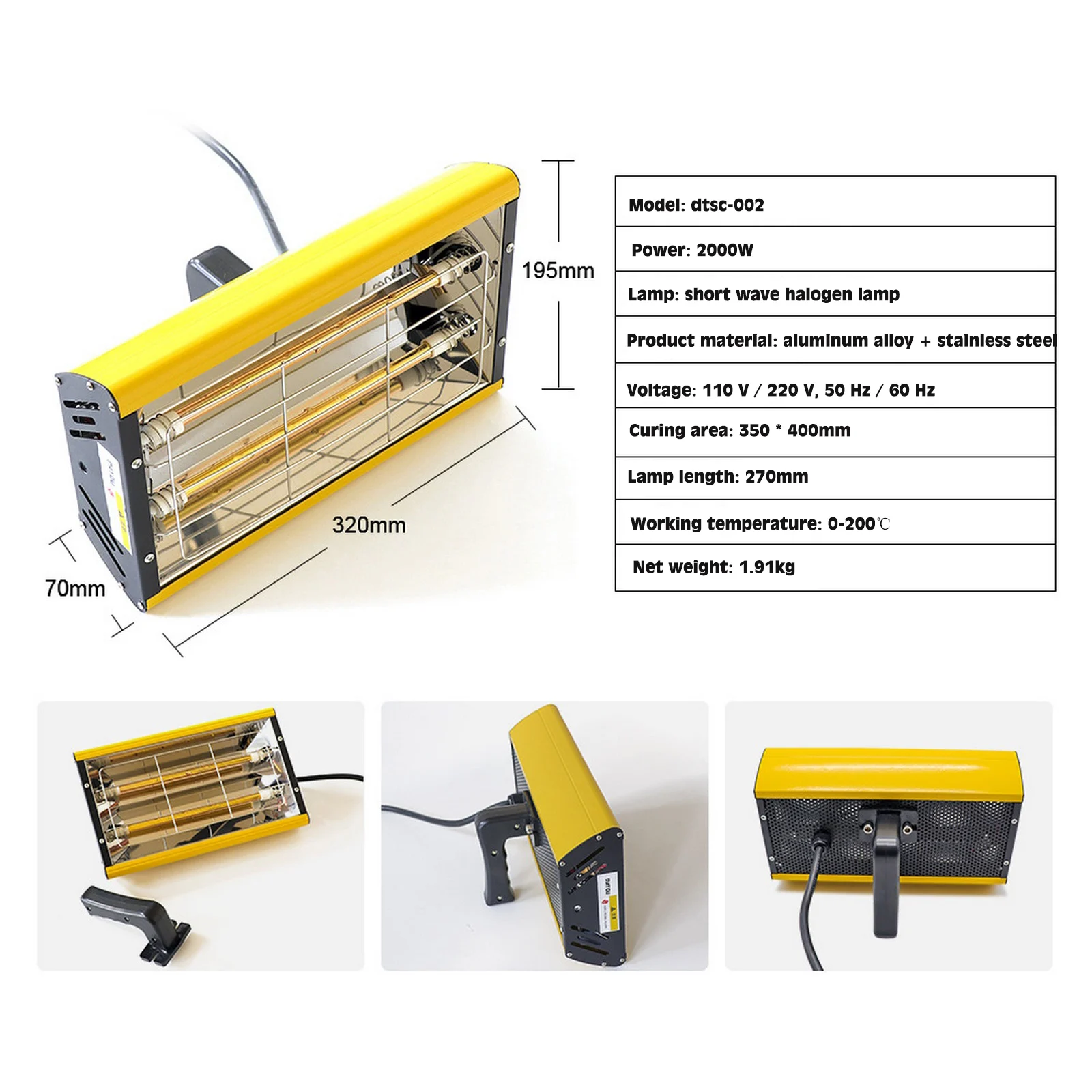 赤外線LEDカーライト2000W,車の部品の修理,乾燥用,ホットペイント,ヒーターランプ,赤外線ライト