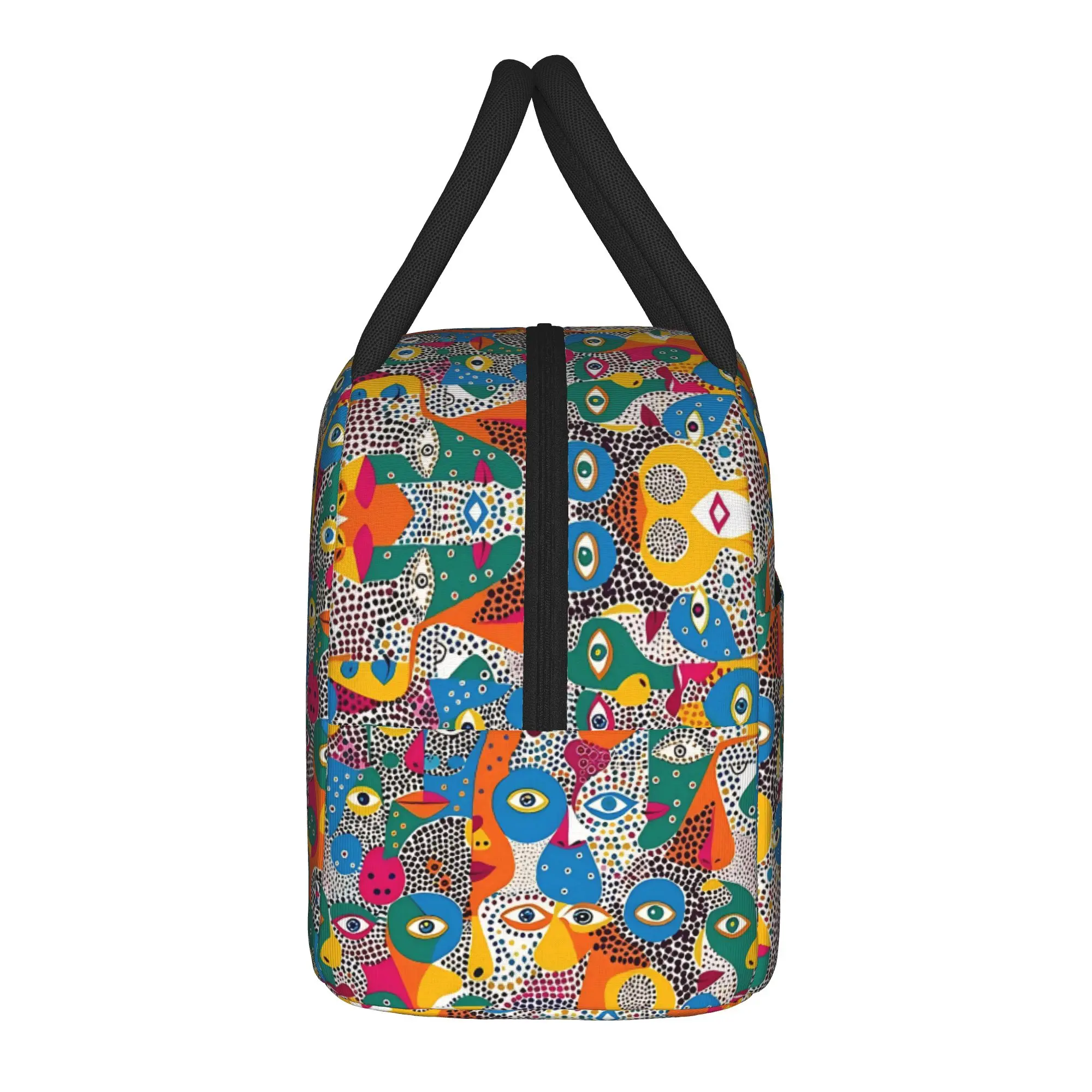 Yayoi Kusama Abstract Face Lunch Bag Japanese Artist Travel Lunch Box For Women Casual Tote Food Bags Oxford Portable Cooler Bag