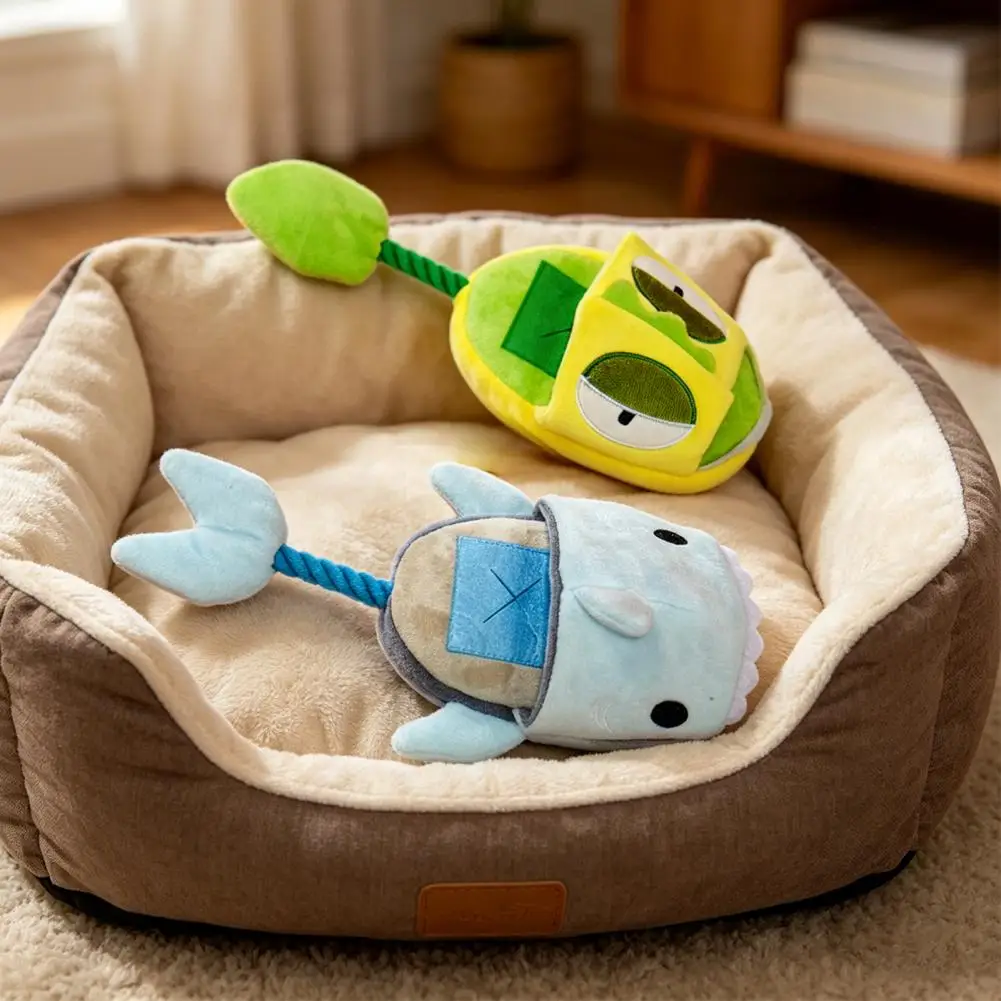 Juguete para perro con diseño novedoso de cocodrilo y tiburón, estilo pantufla, con chirriador incorporado, diseño para ocultar premios, para juegos de tira y afloja y rompecabezas, que mejora la conducta de cachorros