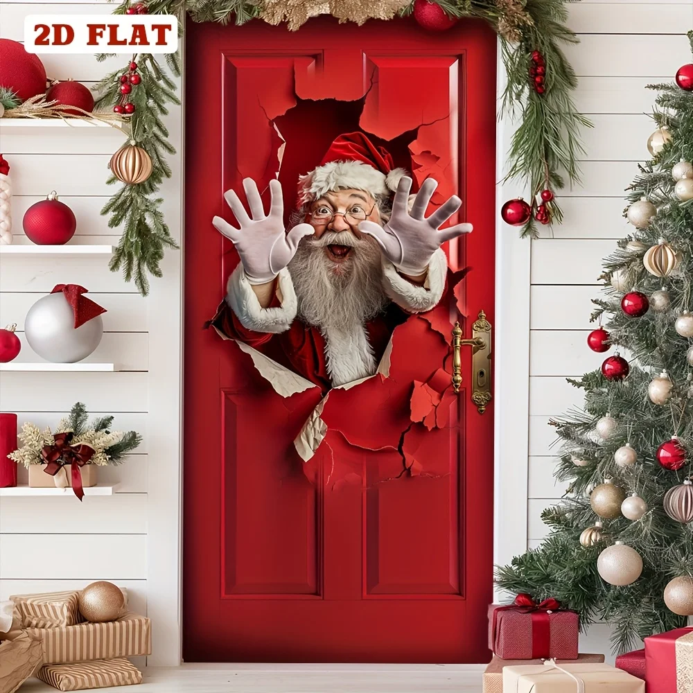 1 قطعة 2D شقة عيد الميلاد سانتا كلوز موضوع غطاء الباب ، الخلفيات والافتيات احتفالية ، سانتا كلوز متعة تصميم ، البوليستر العلم راية #4