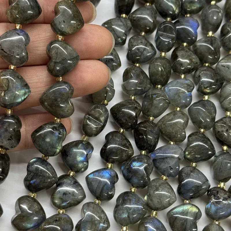 

14-15mm Heart Natural Stone Labradorite White Crystal Loose Beads For Jewelry Making DIY Bracelets Necklace 38cm