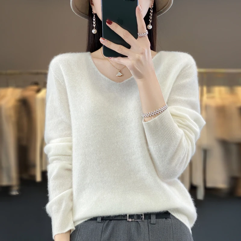 Women's Sweater 2024 Spring Autumn New V-Neck Wool Knitwear Pullover First-Line Ready-To-Wear Fashion Simple Basic Base Clothing