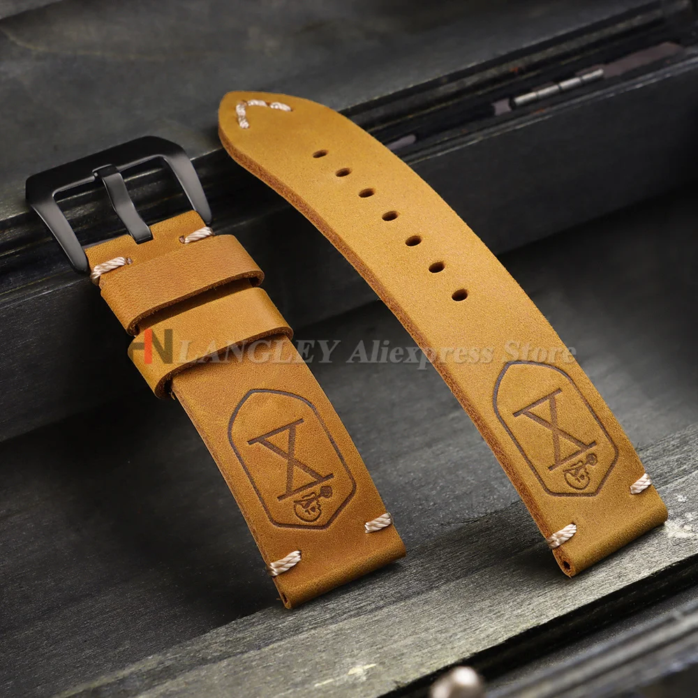Handmade First Layer Cowhide Leather Watchband 20mm 22mm 24mm 26mm Brown Padded Leather Strap For PAM111 441 Soft Men's Bracelet
