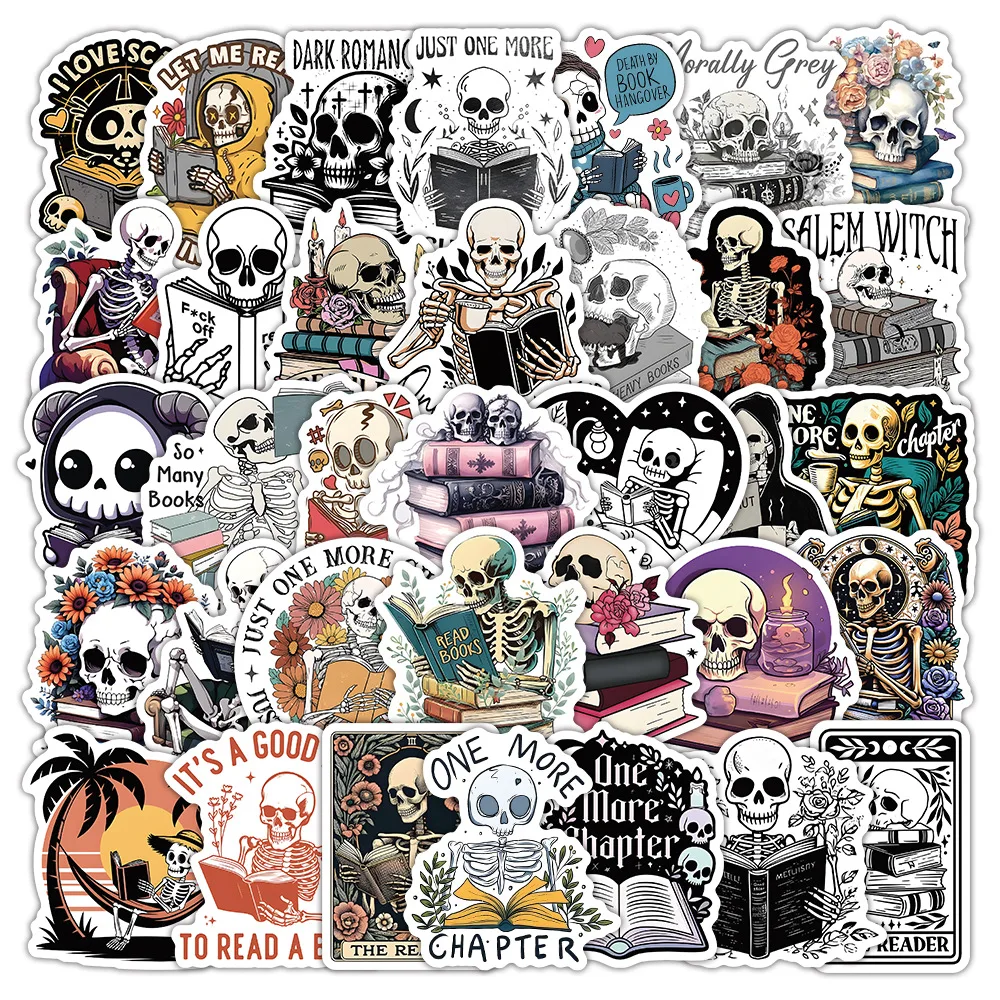 50PCS Creative Skeleton Read Horror Thriller Waterproof Stickers Decoration Notebook Mobile Water Cup Suitcase Graffiti Toys