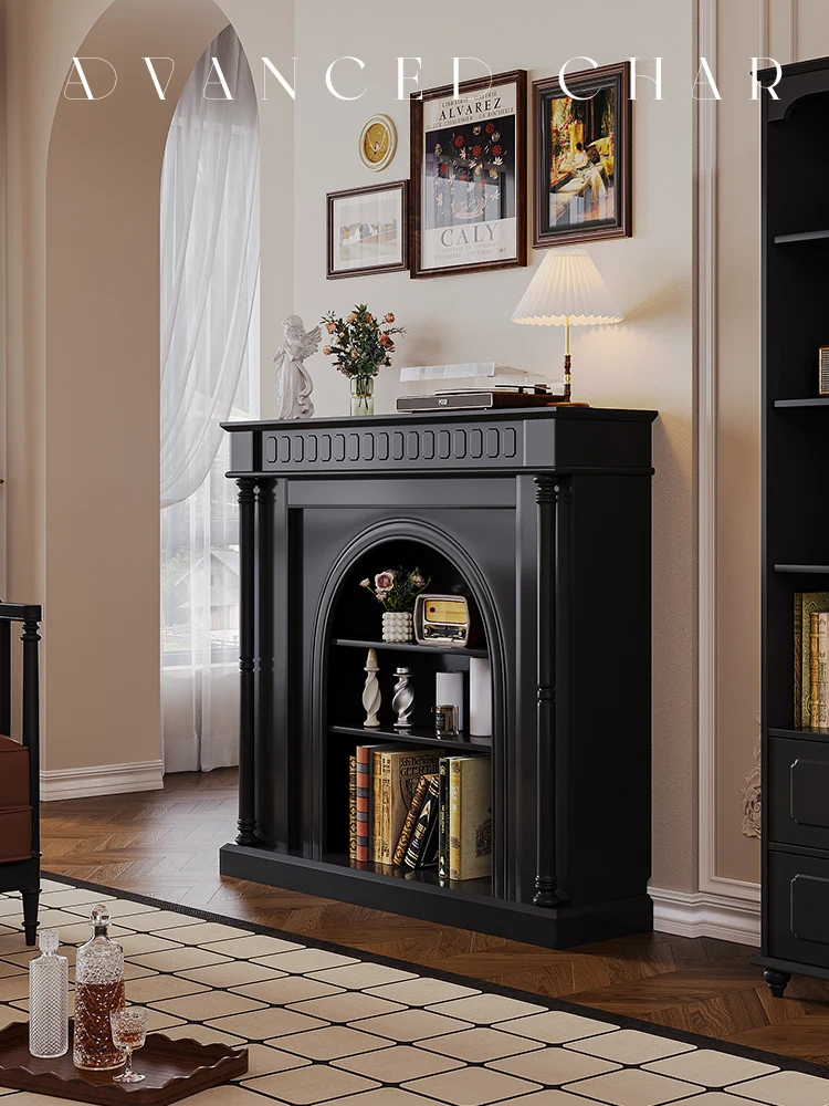 Fireplace decoration, living room, household black internet famous foyer cabinet, storage rack