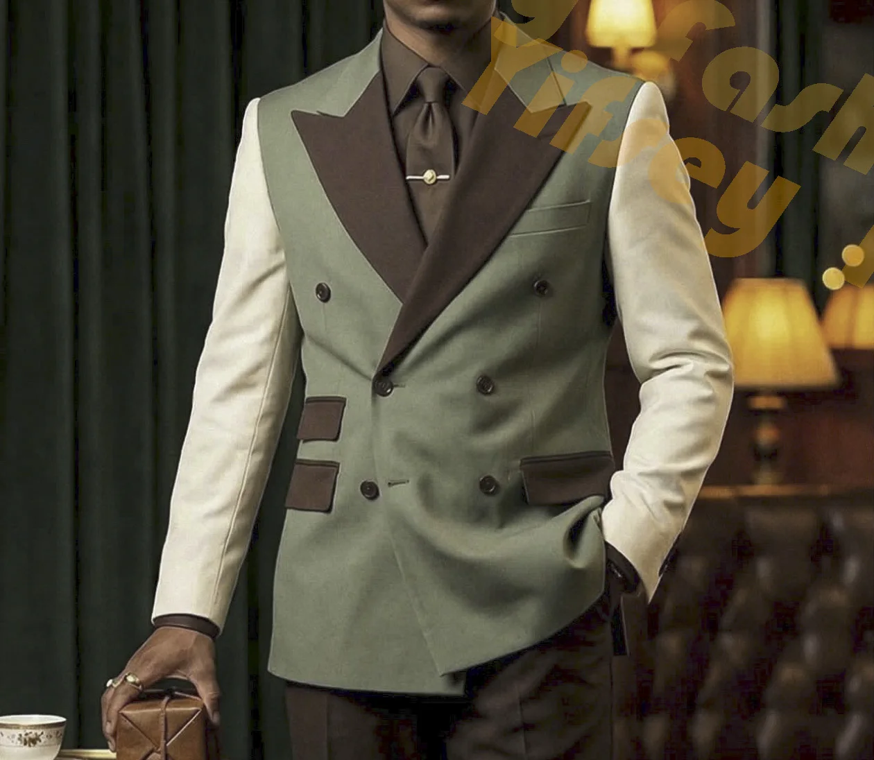 Green White Brown 3-Color Splice Jacket Pants Tailored Blazer Trousers Men Suit Set Wedding Custom Male Coat Outfits Party Wear