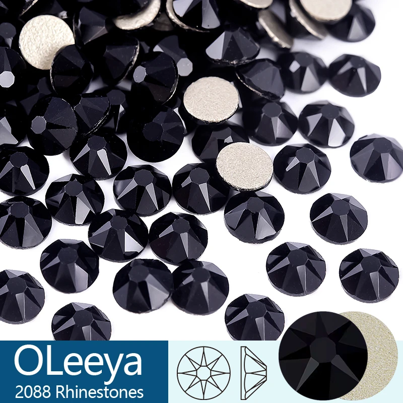 OLeeya Jet black SS16-SS30 Rhinestones Crystal High Quality Non-Hotfix 8 Big 8 Small Flatback Stone For DIY Nail Art Decoration