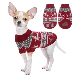 Knit Dog Sweater Turtleneck Cold Weather Pullover Classic Elk Pattern Warm Winter Dog Christmas Sweater for Small Medium Dogs