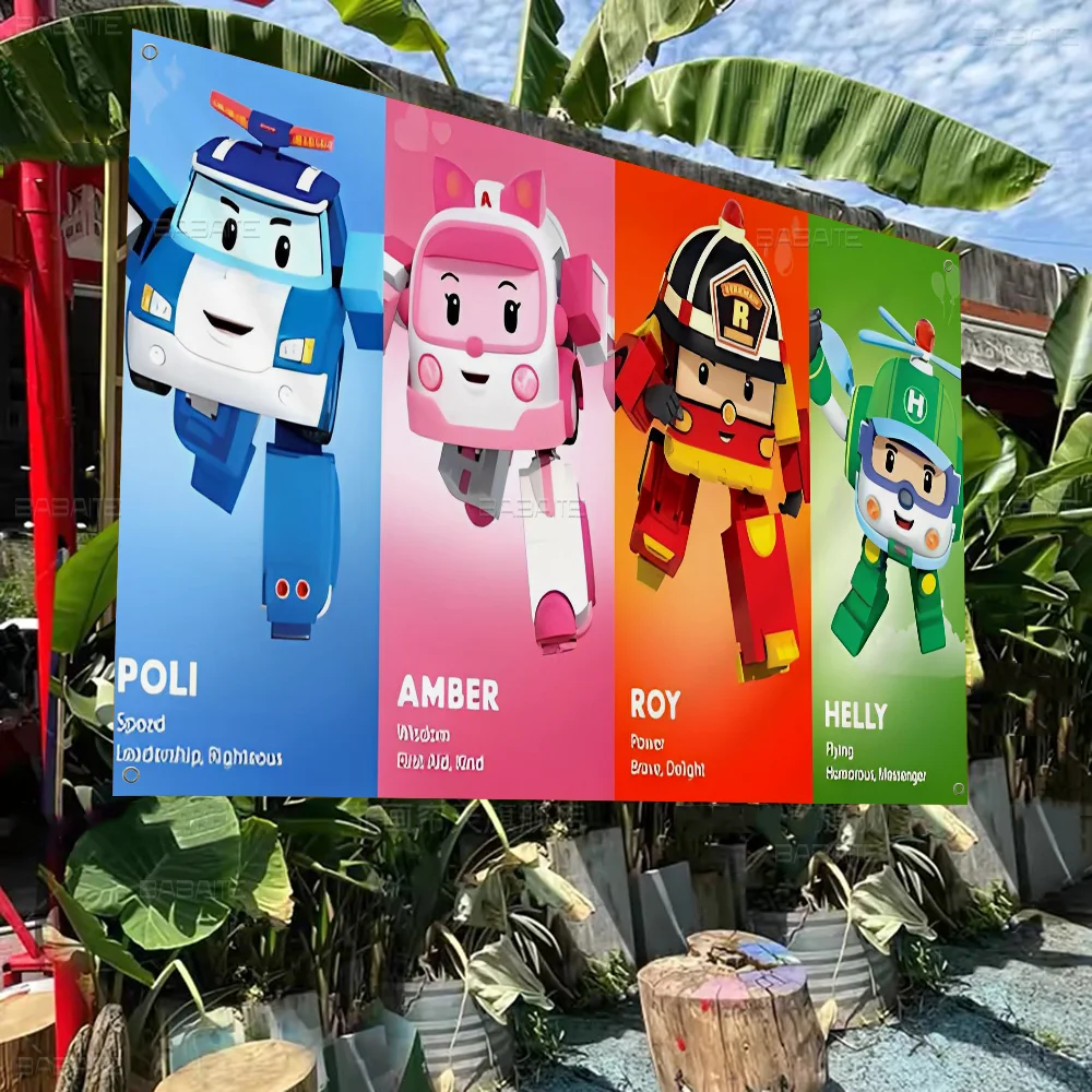 Robocar Polis Family Gatherings Outdoor Atmosphere Flags Camping Decorations Banners