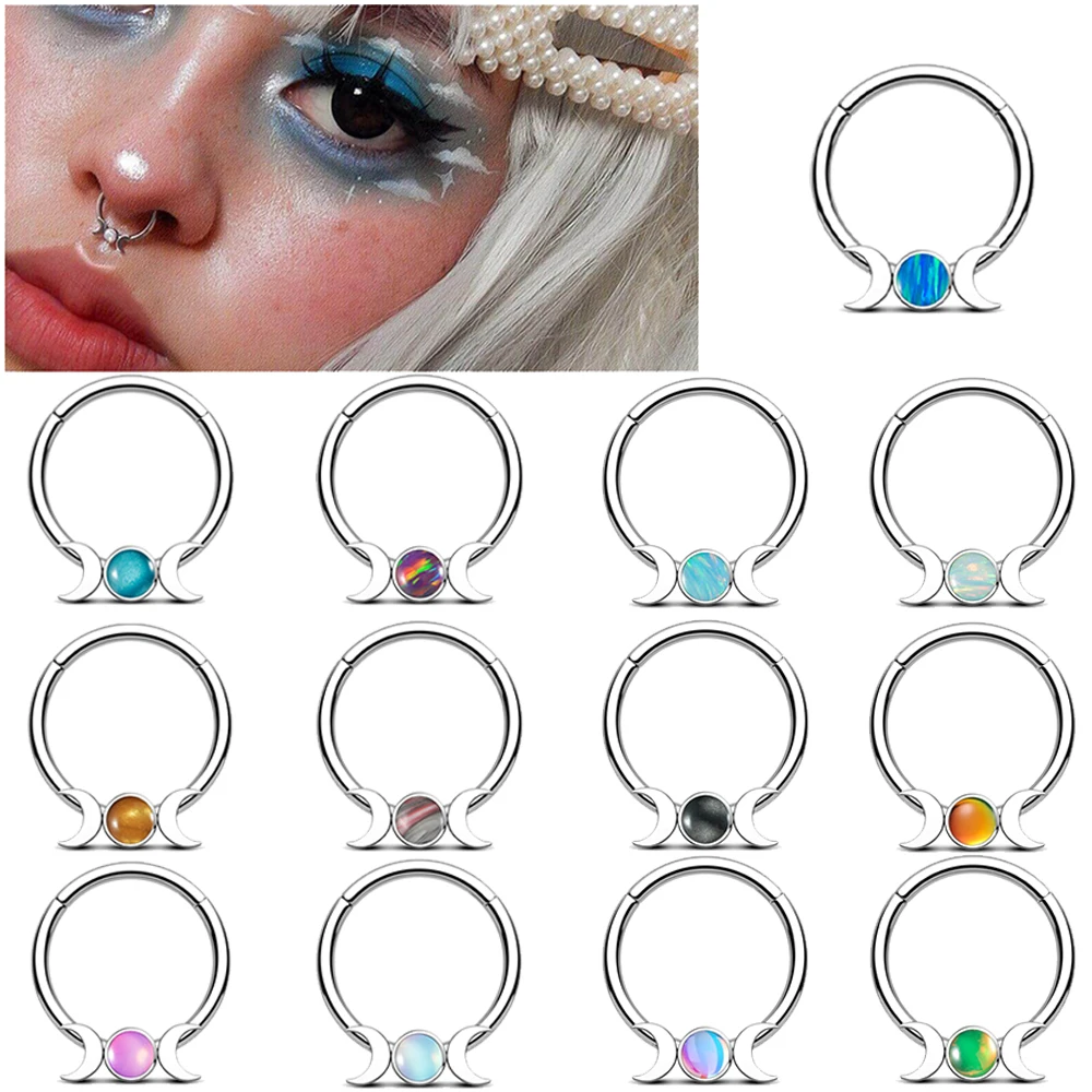1PC Stainless Steel Septum Jewelry 16G Moon&Sun Septum Rings Daith  Helix Earrings for Women Opal Septum Piercing  Jewelry