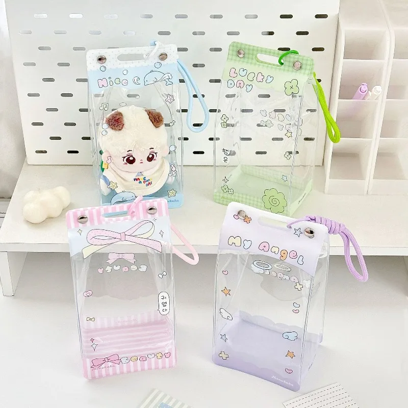 ぬいぐるみ Cute Bowknot Doll Bag Portable Transparent Storage Bags for 15cm Plush Toys Blind Box Decorative Bag Doll Accessories