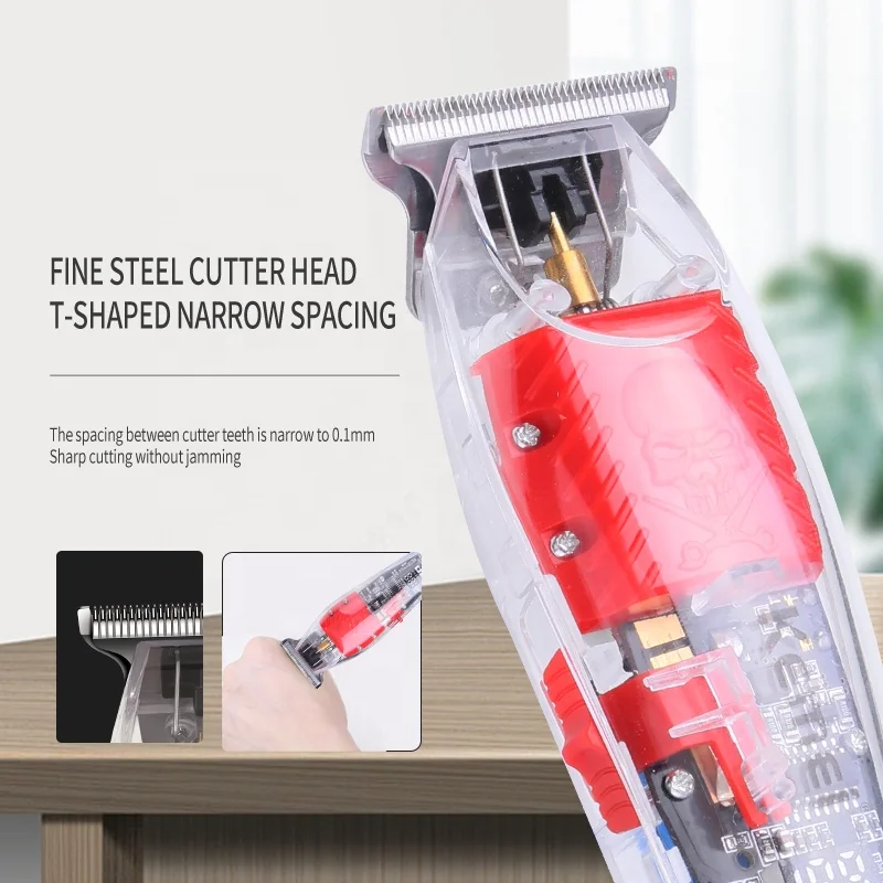 Kemei Hair Trimmer 0mm Professional Barber Hair Clipper Cordless Transparent Men Finish Hair Cutting Machine LED Display Lighter