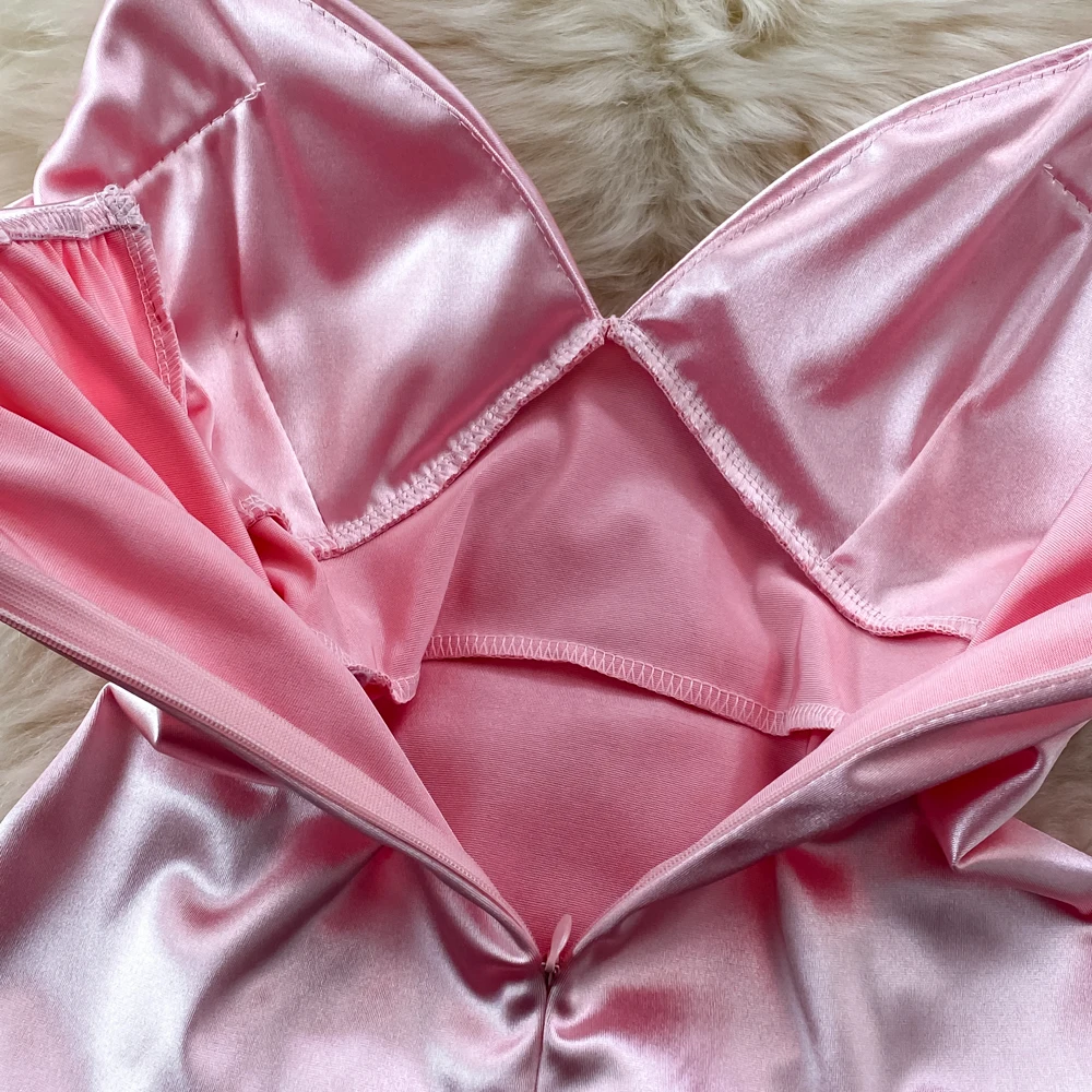 Mulheres cetim seda ruched vestido senhora estilingue sexy puro desejo vestidos senhora data noite cama sexy allure festa rosa hotsweet homewear