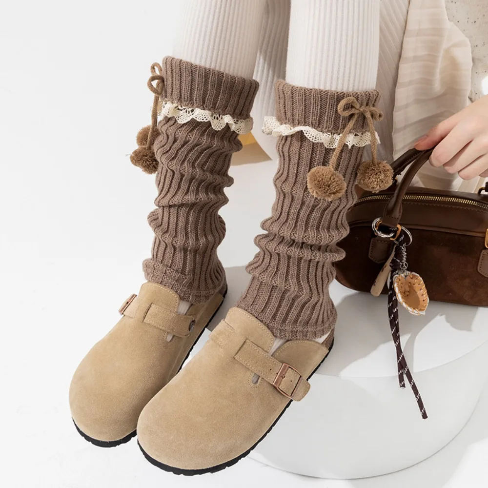 

Simple Y2K Knitted Leg Covers Lace Sweet Lolita Bowknot Boots Cover Warm Thickened Mid-tube Socks Autumn/Winter