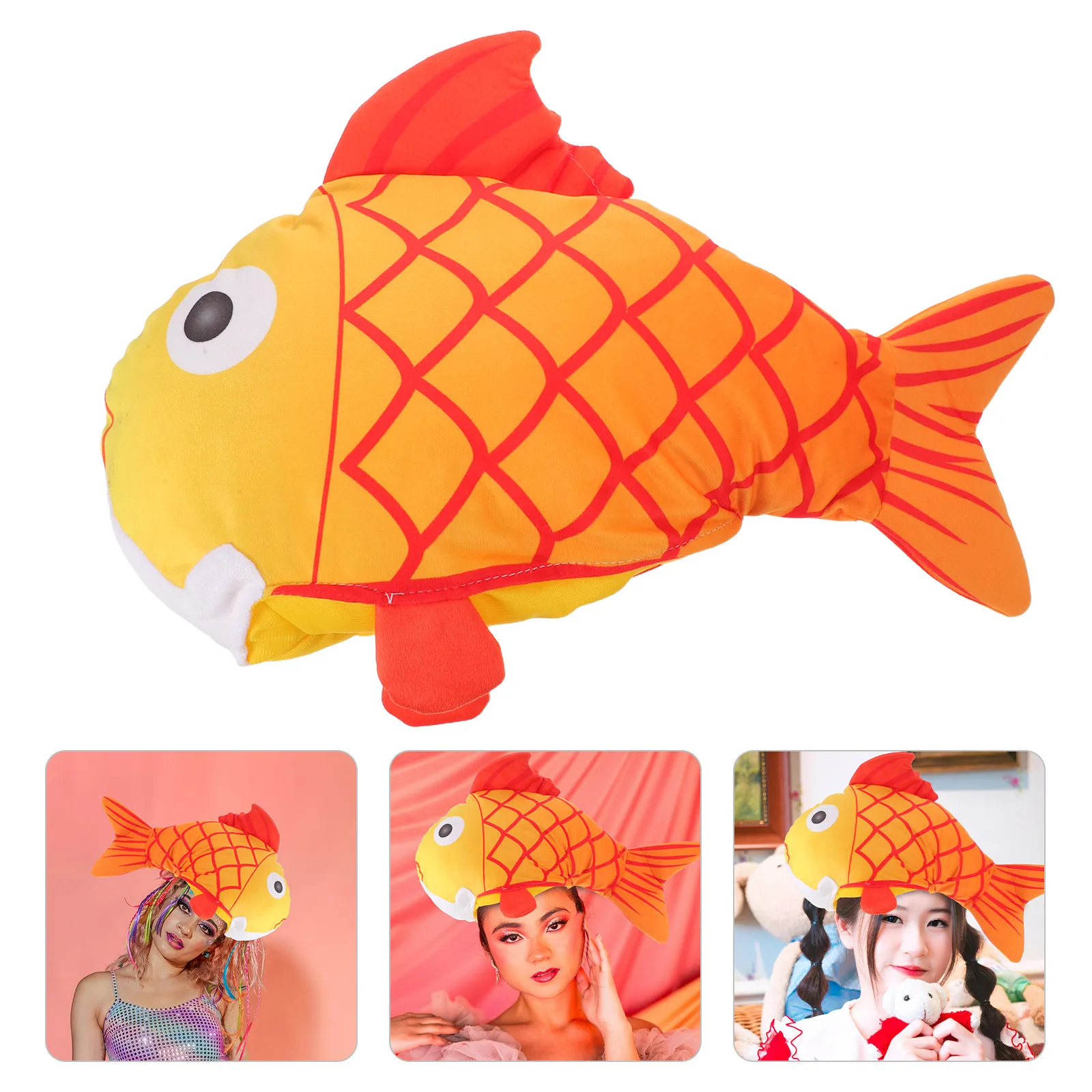 Koi Fish Head Cover Cap Colorful Pattern Lightweight Breathable Outdoor Wearing Cute Cosplay Party Long-Tail Accessory