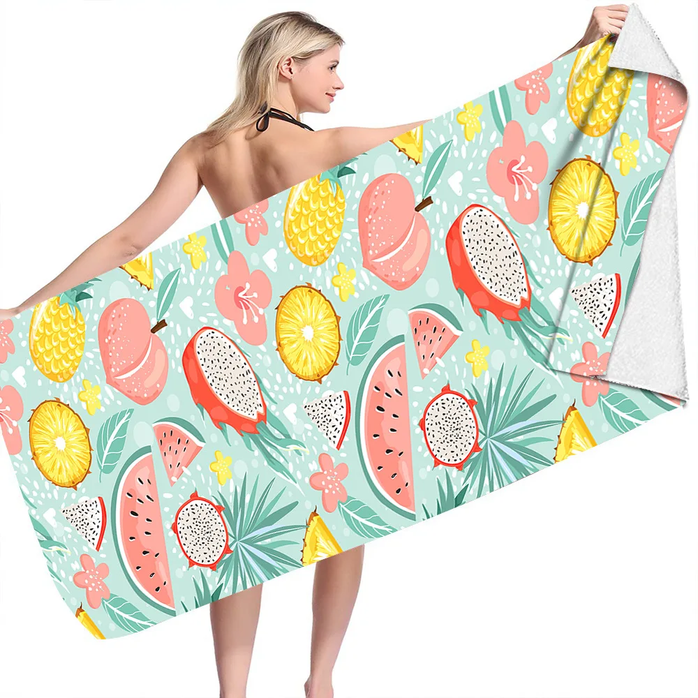 Fruit Print Plants No Sand Free Quick Dry Beach Towel Surf Poncho Bath Summer Swimming Fitness Yoga Mat Travel Camping Women