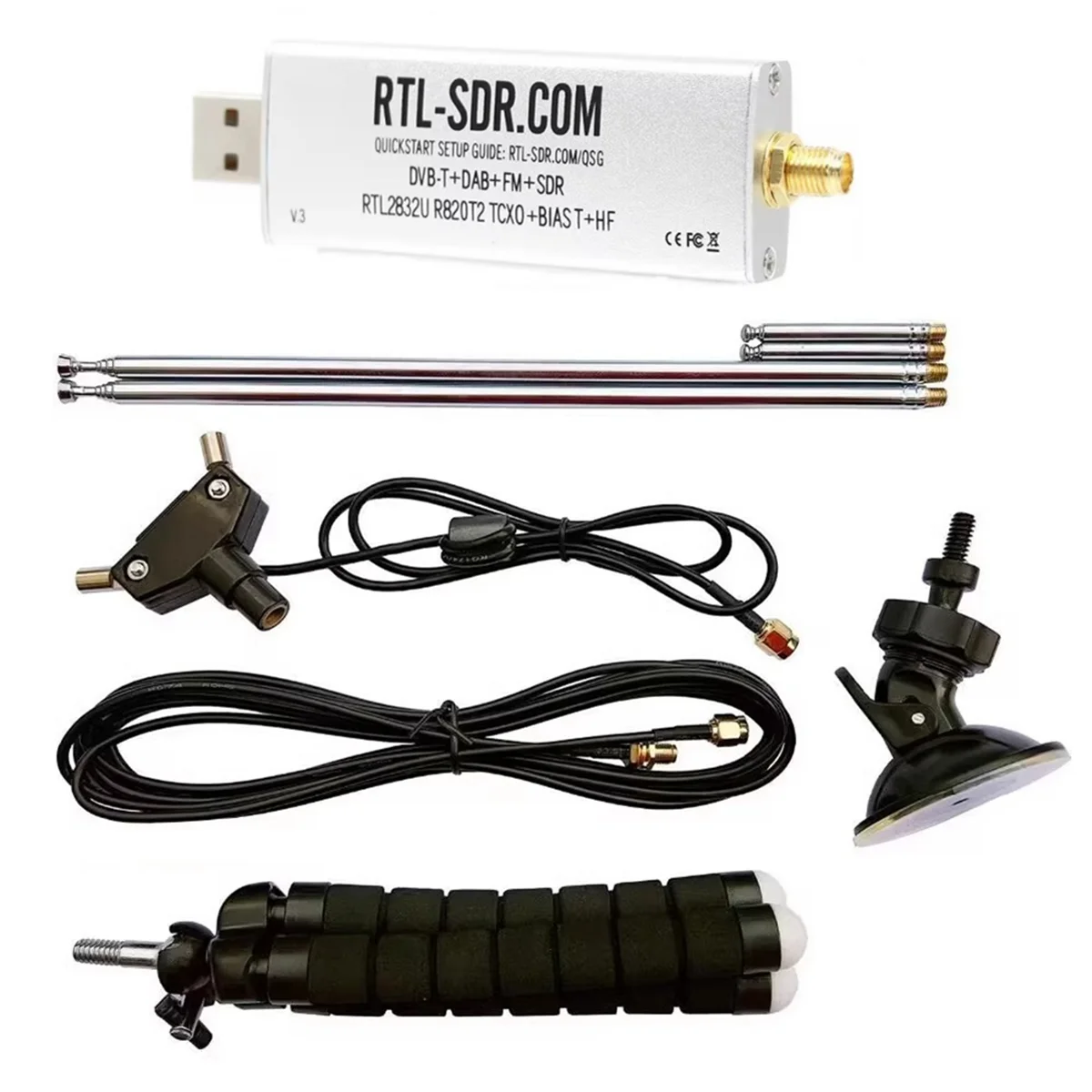 For RTL-SDR Blog V3 R820T2 TCXO Receiver+Antenna Full Kit BiasT SMA Software Defined Radio 500KHz-1766MHz Up to 3.2MHz