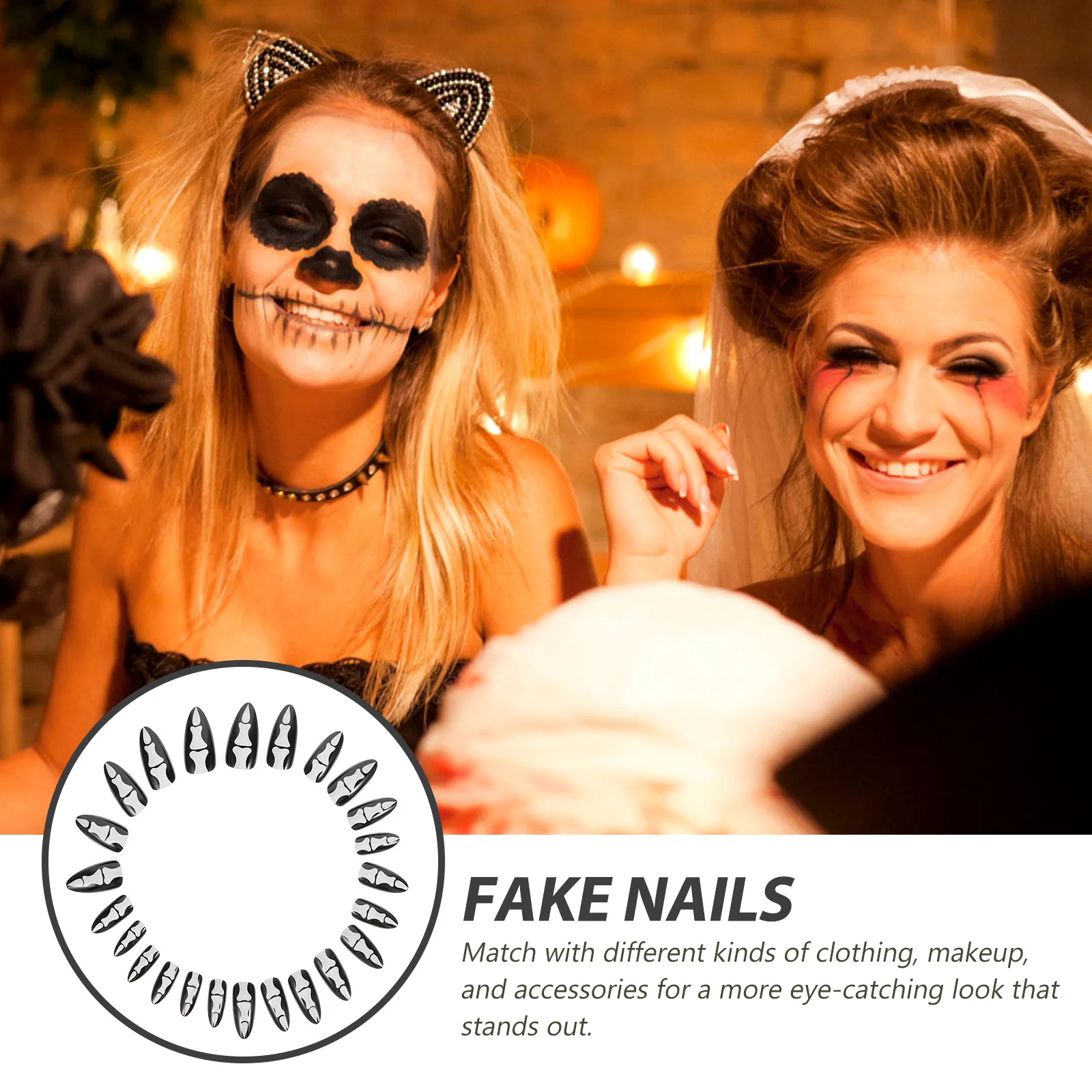 

24Pcs Gothic Bones Press on Nails Halloween Fake Nails for Women Girls Easy Apply Long Lasting Manicure Halloween Decorations