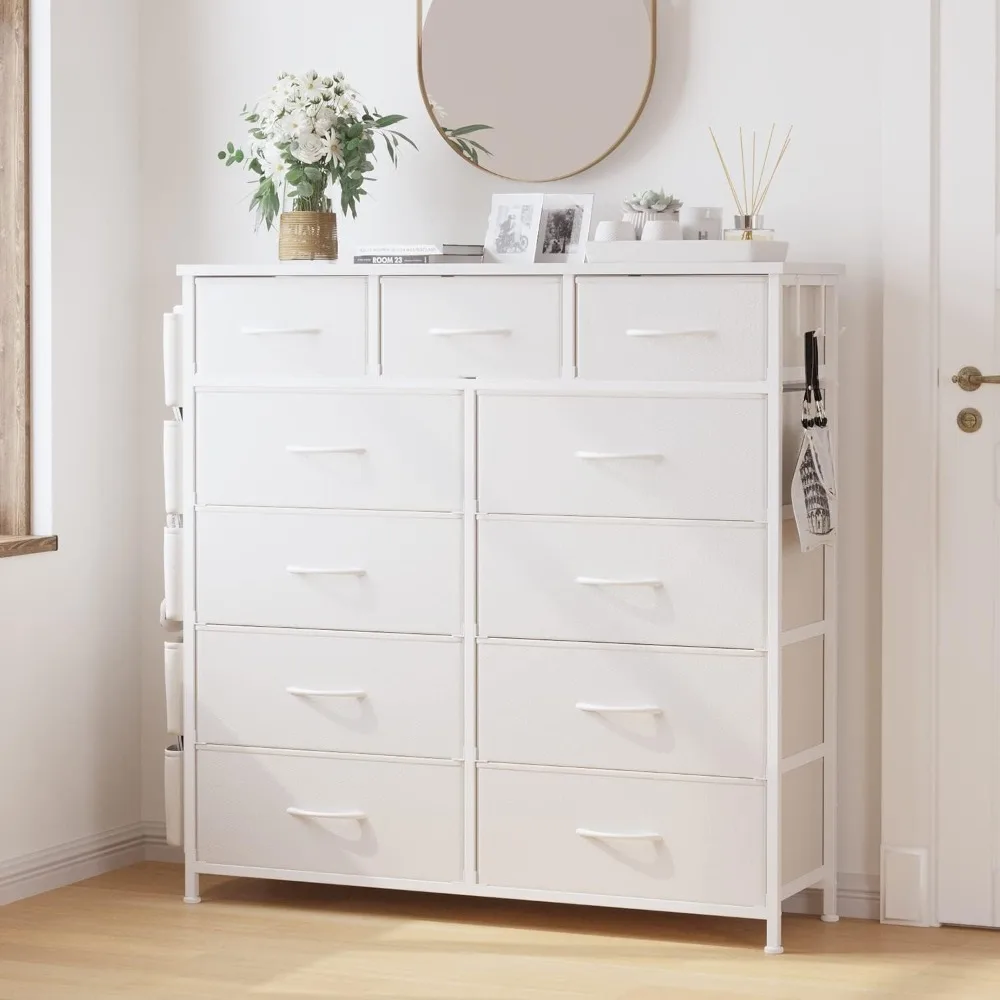 LIVEHOM Dresser for Bedroom with 11 Drawer, Dressers & Chests of Drawers with Side Pockets, Hooks, Fabric Storage Drawer, Steel