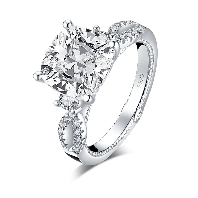 Luxury 925 Sterling Silver Engagement Wedding Ring for Women Cubic Zirconia Simulated Diamond Promise Ring Classic Fine Jewelry
