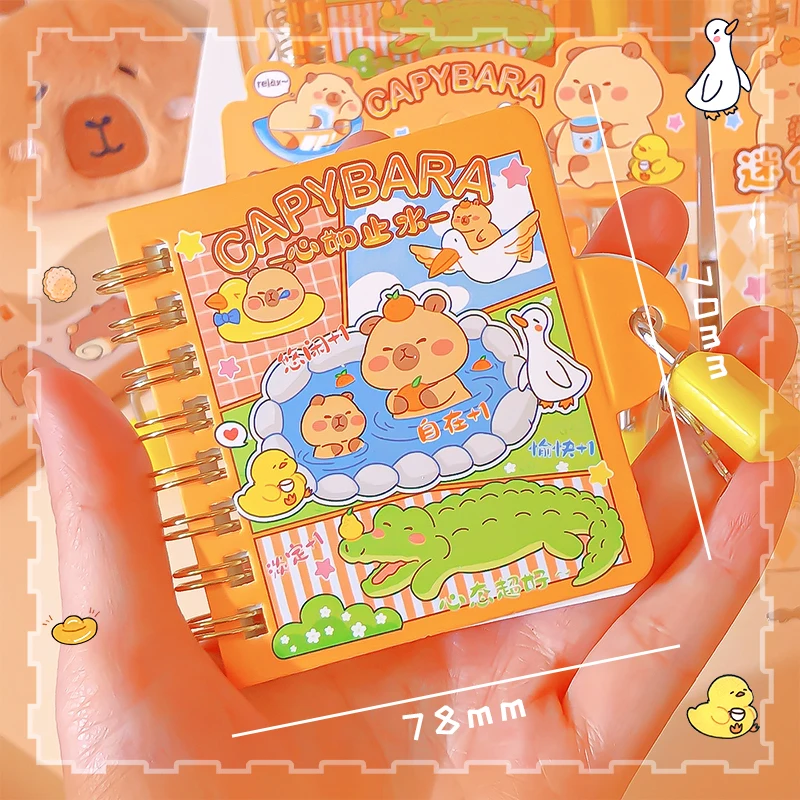 cute things kawaii Stationery back to school supplies Mini Portable Notebook with a lock gift for kids capybara diary