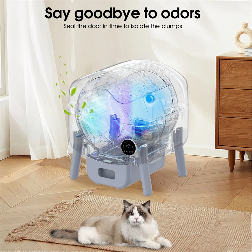 Automatic Smart Cat Litter Box, Large Capacity Self-Cleaning Litter Box with Infrared/Gravity/Ambient Light Function Litter Pan