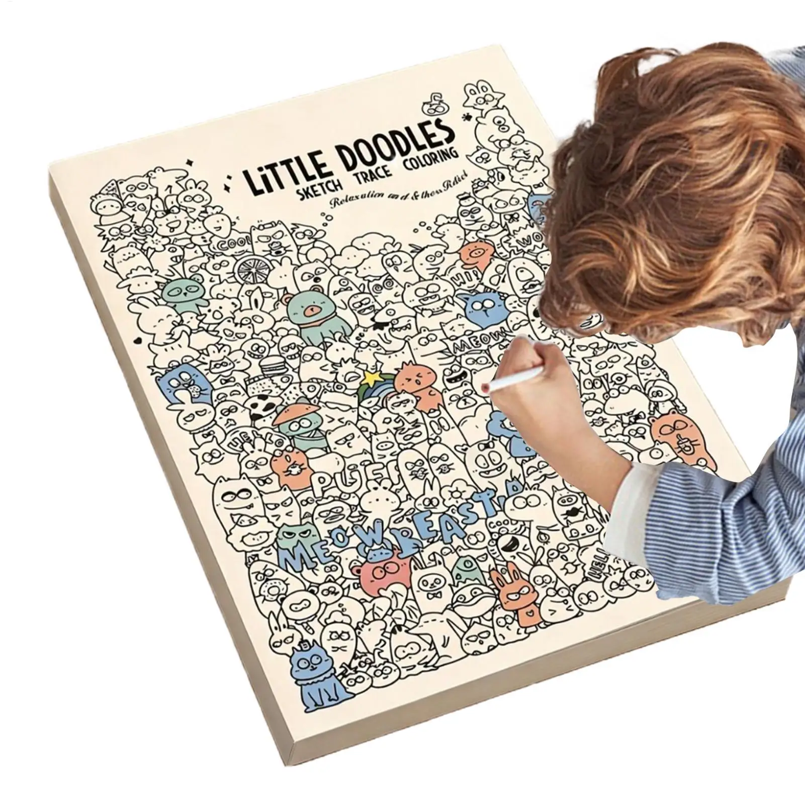 A4 Doodle Coloring Book Trace Doodle Drawing Pages Calming Activity Kids Coloring Books for Home School Travel, Stress Relief