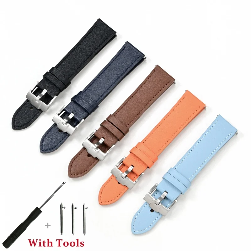

20mm 22mm Quick Release Cowhide Leather Watch Strap for Universal Soft Waterproof Watch Band Bracelet Accessories with Tool